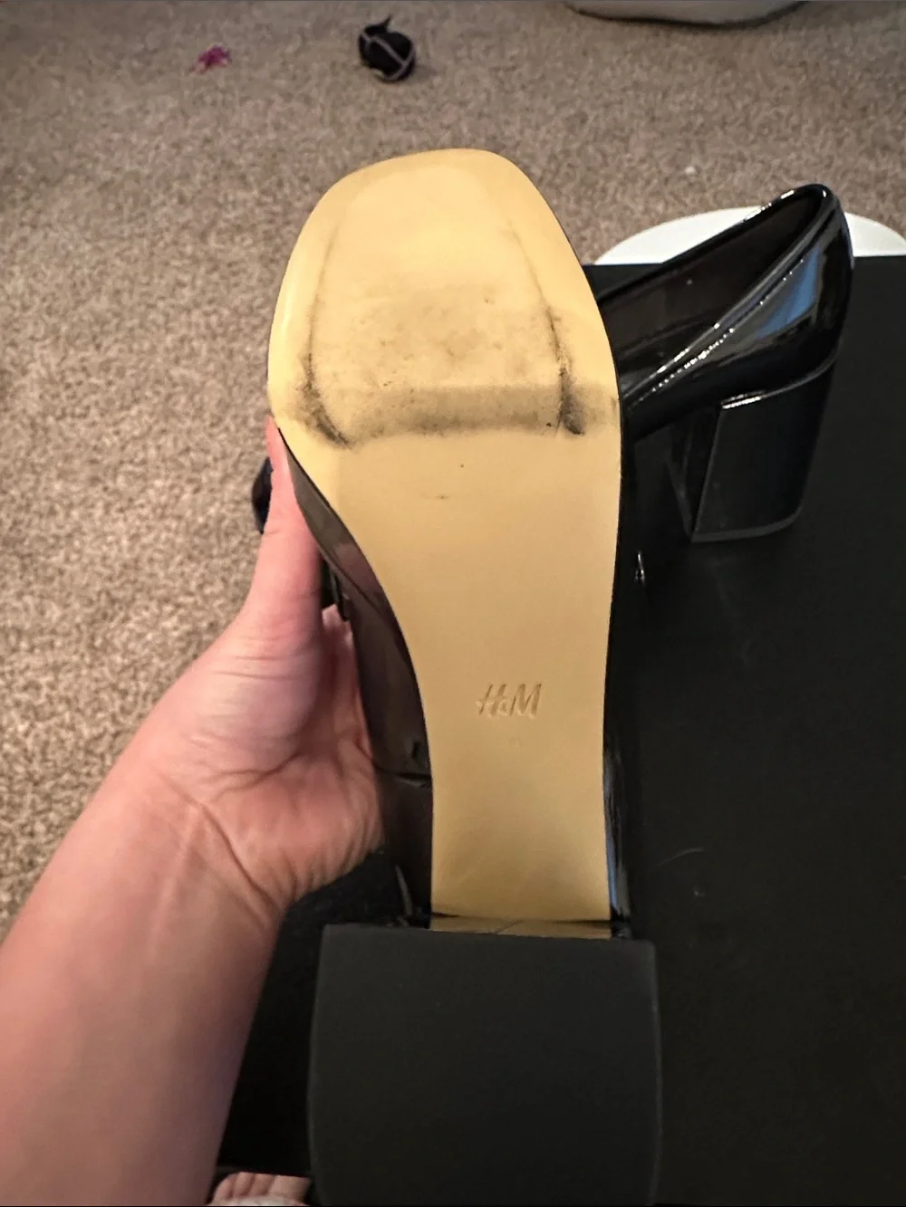 H&M Black Patent Loafers with Gold Bit Detail